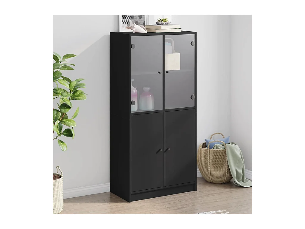 Buffet haut avec portes noir 68x37x142 cm bois d'ingénierie