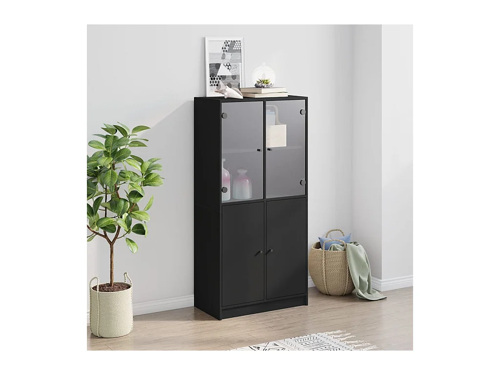 Buffet haut avec portes noir 68x37x142 cm bois d'ingénierie