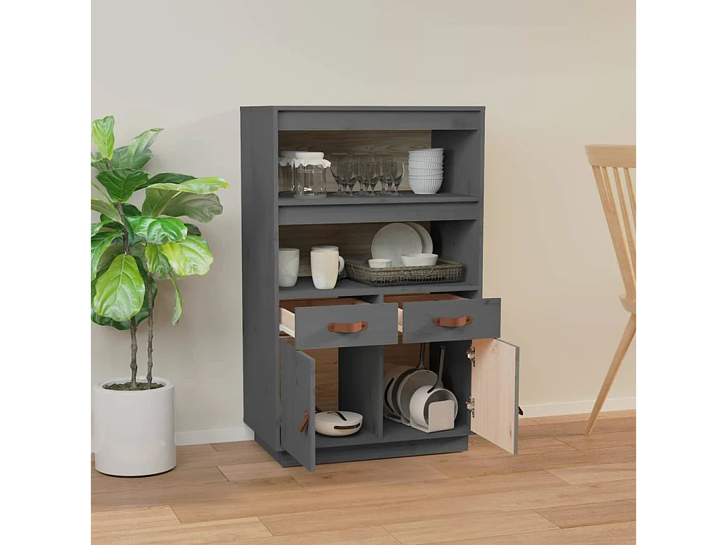 Buffet haut Gris 67x40x108,5 cm Bois massif de pin