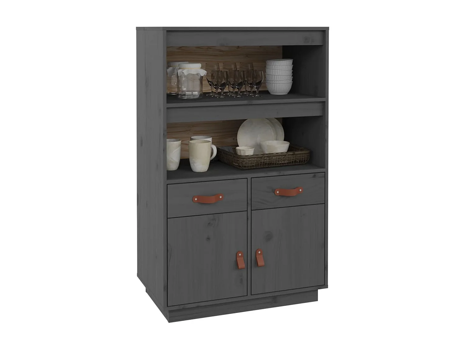 Buffet haut Gris 67x40x108,5 cm Bois massif de pin