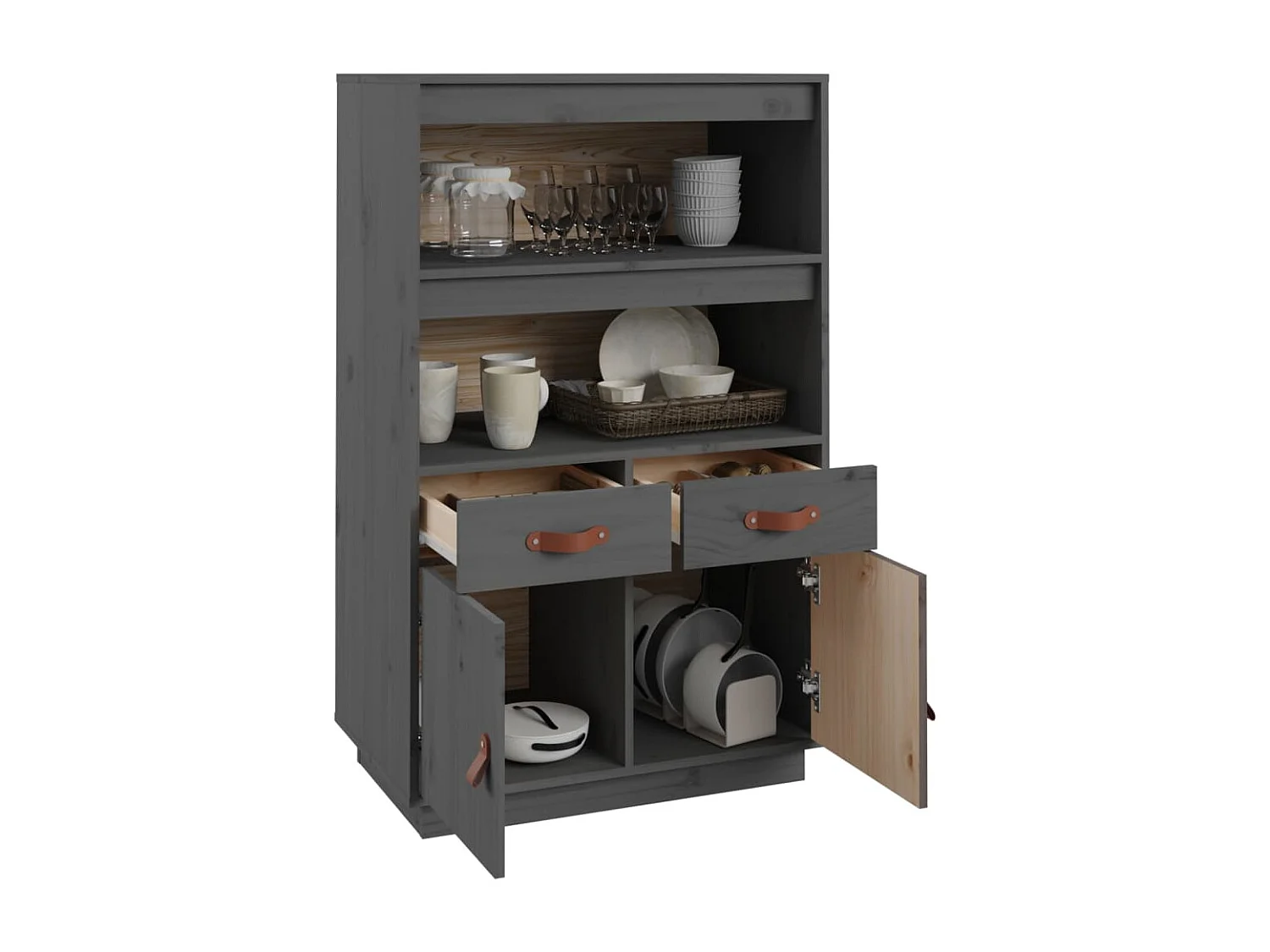 Buffet haut Gris 67x40x108,5 cm Bois massif de pin