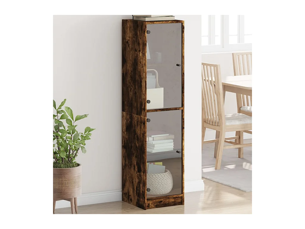 Buffet avec portes en verre chêne fumé 35x37x142 cm