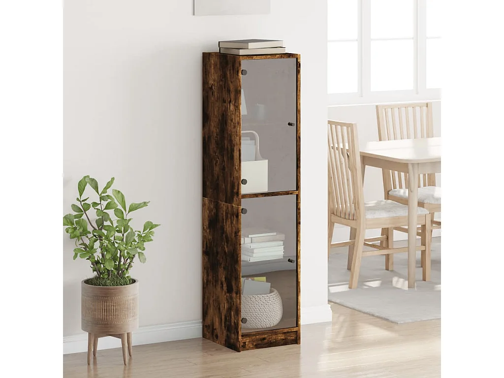 Buffet avec portes en verre chêne fumé 35x37x142 cm