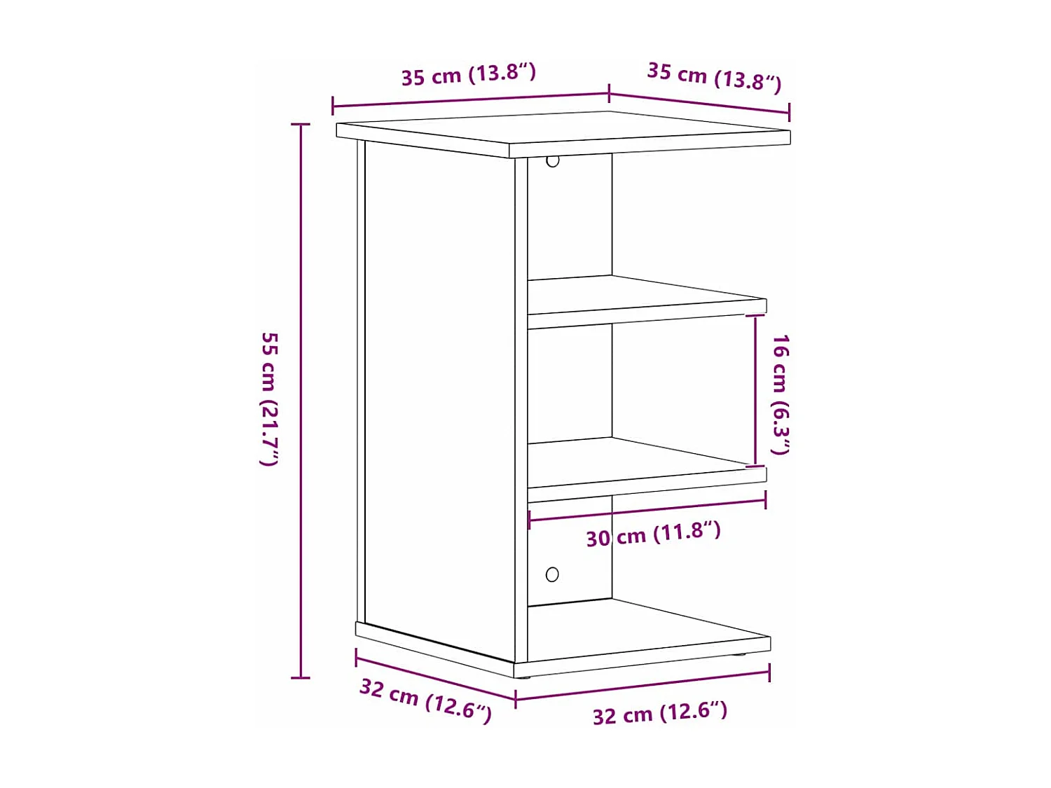 Meuble de rangement Noir Chêne 35x35x55 cm Bois d'ingénierie