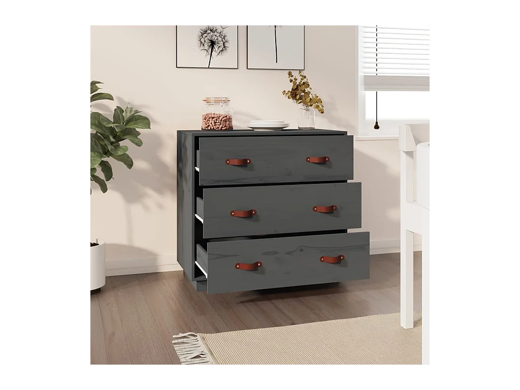 Buffet Gris 80x40x75 cm Bois massif de pin