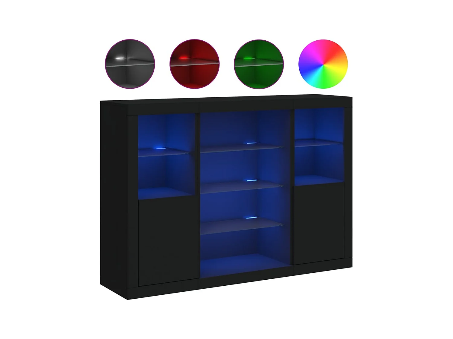 Buffets avec lumières LED 3 pcs noir bois d'ingénierie