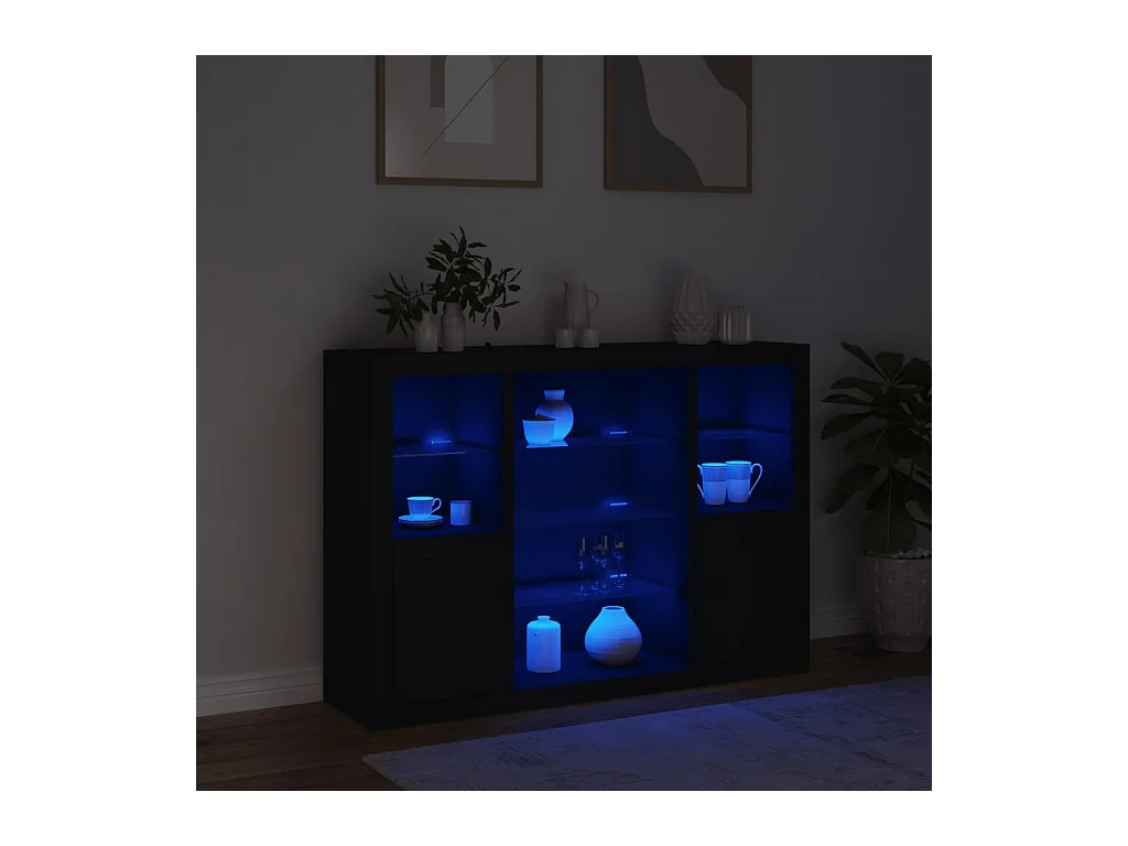 Buffets avec lumières LED 3 pcs noir bois d'ingénierie