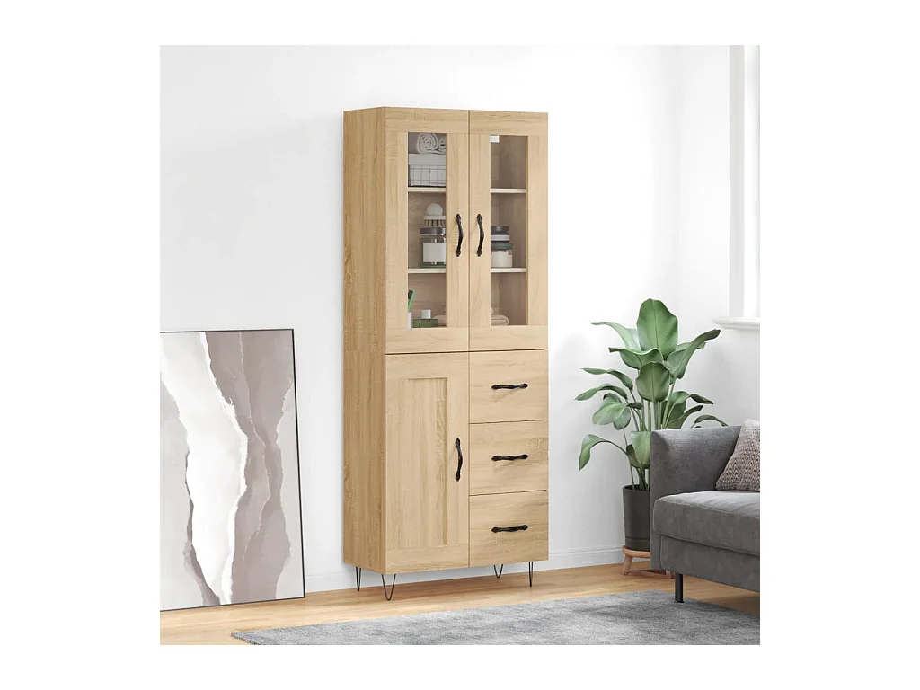 Credenza alta in rovere Sonoma 69,5x34x180 cm Legno ingegnerizzato