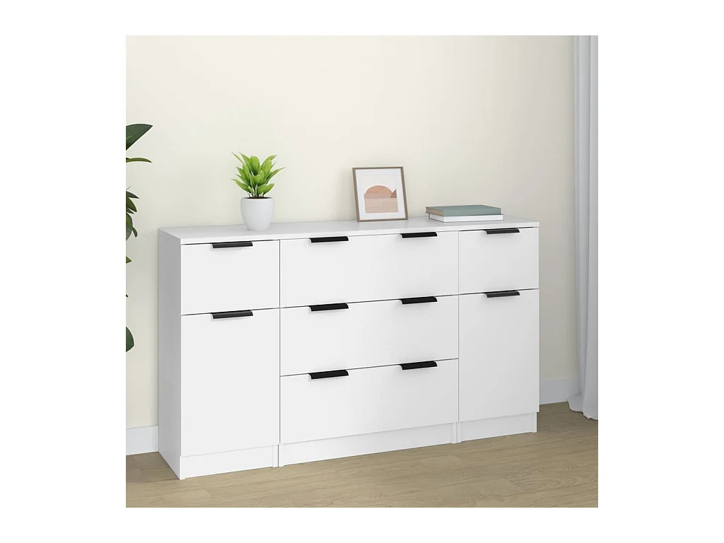 Buffets 3 pcs Blanc Bois d'ingénierie