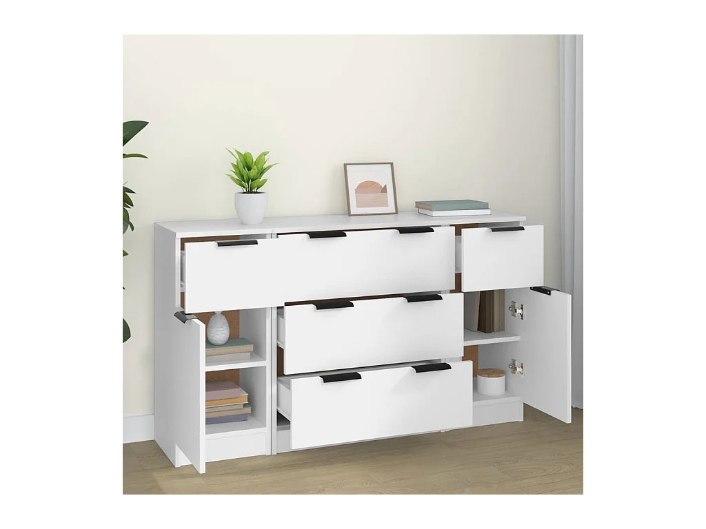 Buffets 3 pcs Blanc Bois d'ingénierie