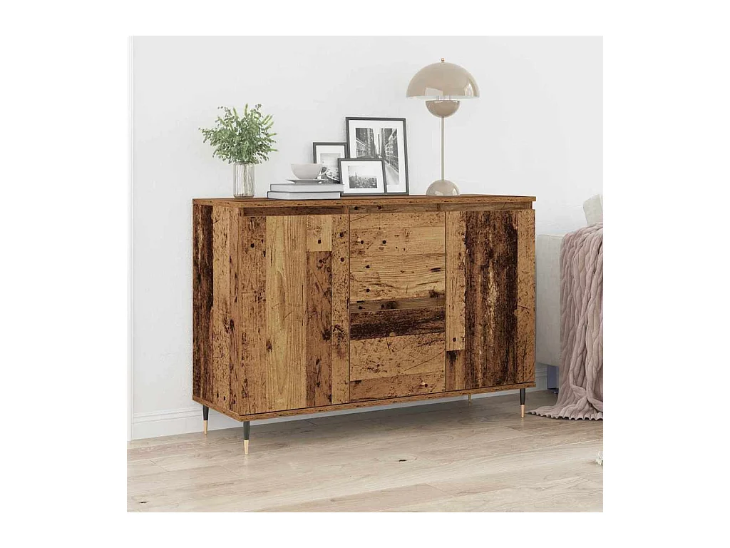 Buffet avec portes et tiroirs en vieux bois 101,5x35x70 cm