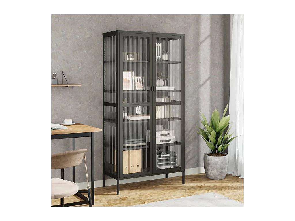 Buffet haut noir 85x40x180 cm verre et acier