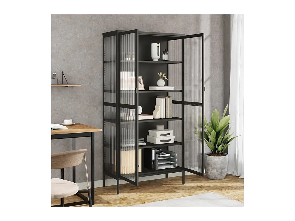 Buffet haut noir 85x40x180 cm verre et acier