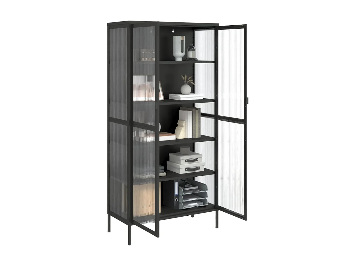 Buffet haut noir 85x40x180 cm verre et acier