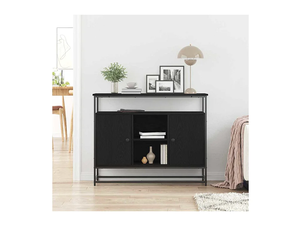 Buffet Bois Noir 100x35x80 cm en Bois d'ingénierie et Acier