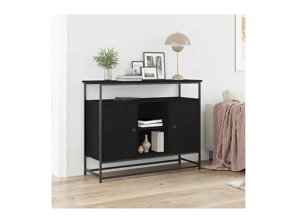 Buffet Bois Noir 100x35x80 cm en Bois d'ingénierie et Acier