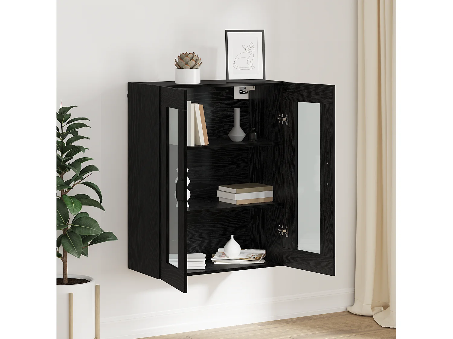 Hangende wandkast met plank Wandkast met opbergruimte met deur Zwart 69,5 x 34 x 90 cm