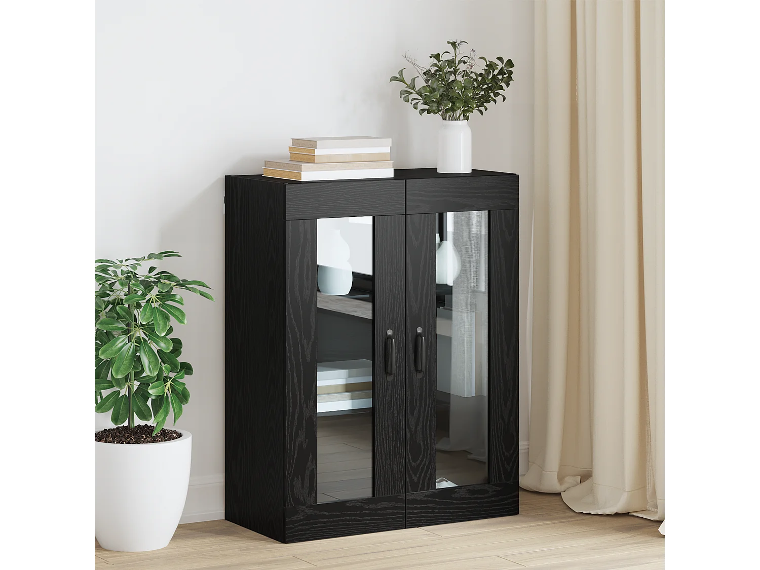 Hängender Wandschrank mit Regal Wandmontage mit Stauraum mit Tür Schwarz 69,5 x 34 x 90 cm