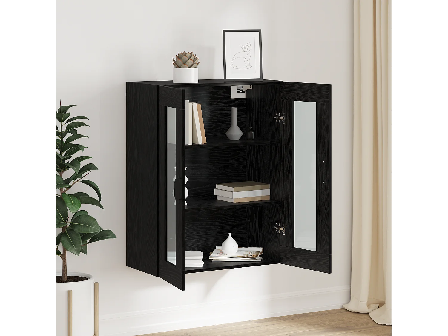 Hängender Wandschrank mit Regal Wandmontage mit Stauraum mit Tür Schwarz 69,5 x 34 x 90 cm