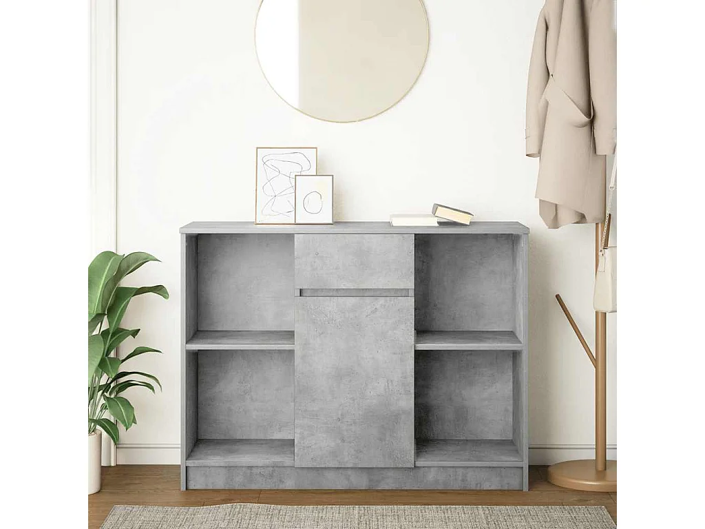 Buffet avec tiroir gris béton 101x35x76 cm bois d'ingénierie
