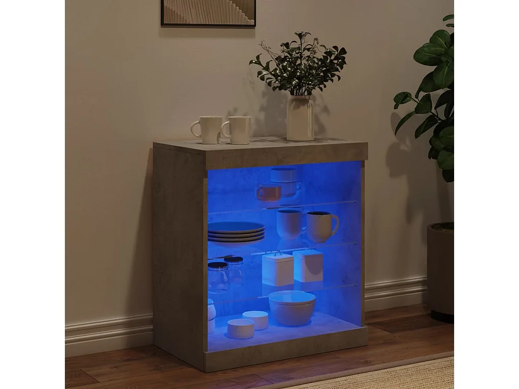 Buffet avec lumières LED gris béton 60,5x37x67 cm