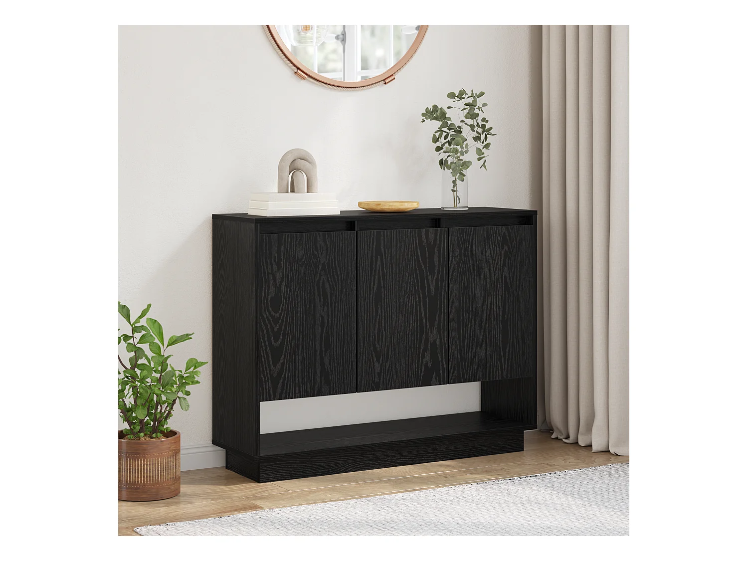 Zwarte eikenhouten dressoir 97 x 29 x 75 cm, bewerkt hout