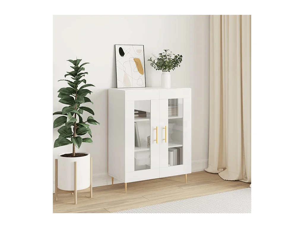 Buffet Blanc brillant 69,5x34x90 cm Bois d'ingénierie