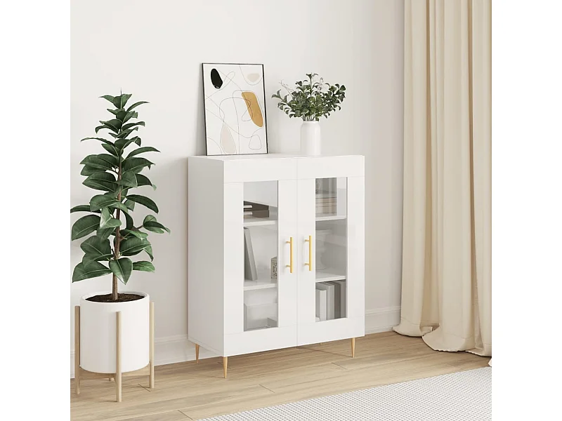 Credenza Bianco lucido 69,5x34x90 cm Legno composito