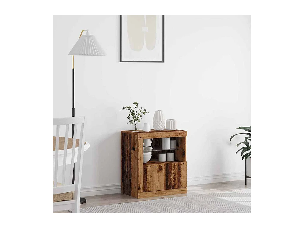 Buffet avec lumières LED en vieux bois 60,5x37x67 cm