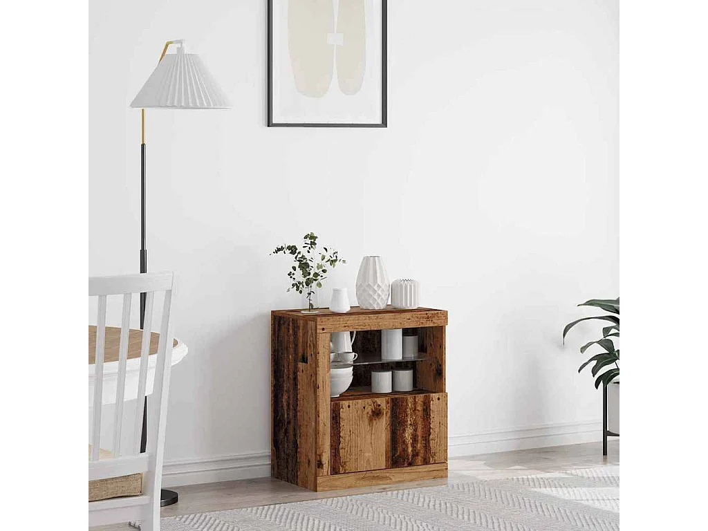 Credenza con luci LED in legno vecchio 60,5x37x67 cm