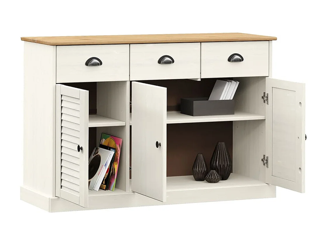 Buffet avec tiroirs VIGO 113x40x75 cm blanc bois massif de pin