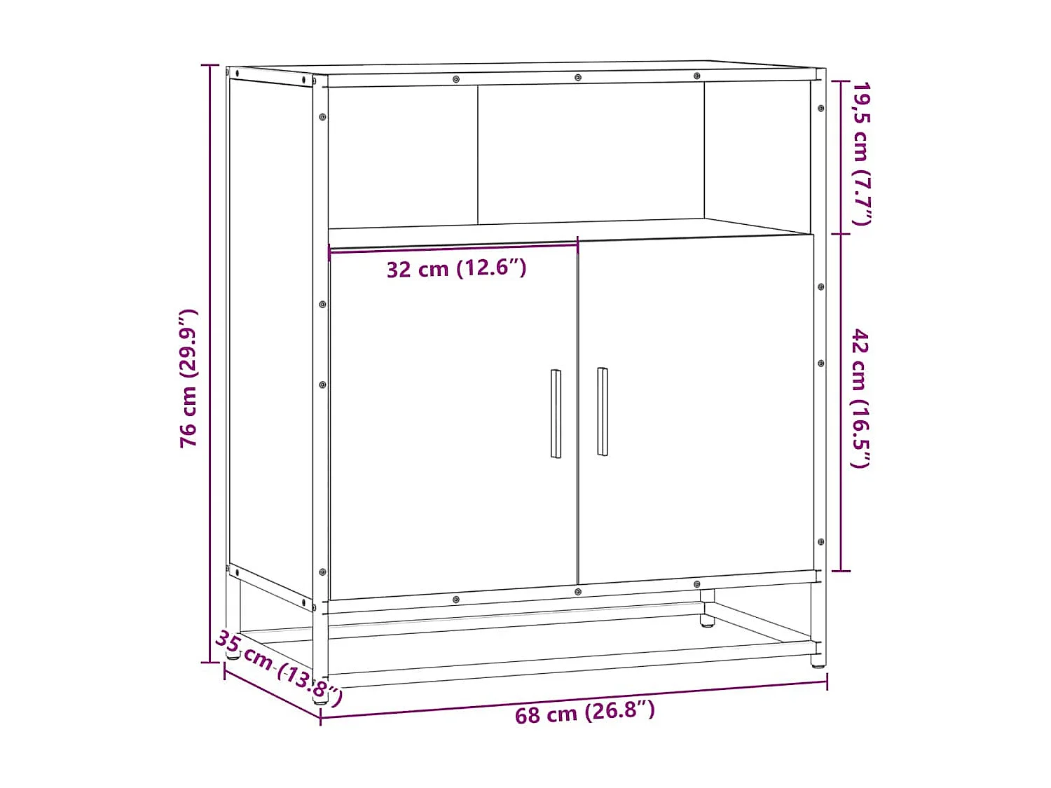 Buffet sonoma gris 68x35x76 cm bois d'ingénierie