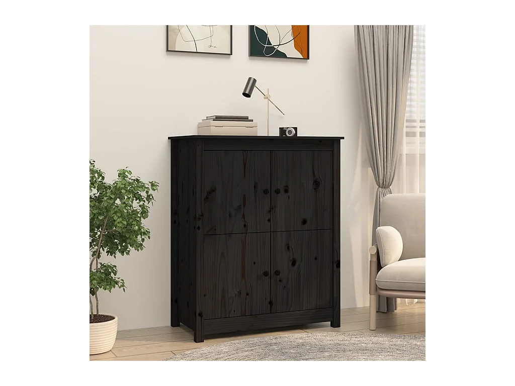 Buffet Noir 83x41,5x100 cm Bois massif de pin