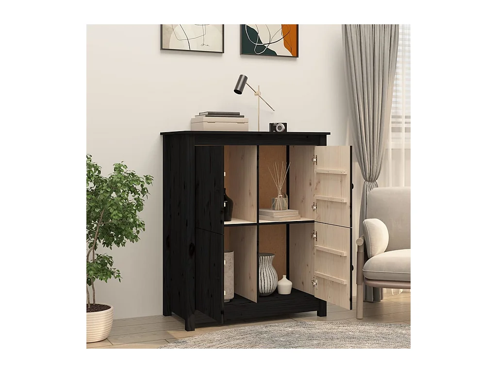 Buffet Noir 83x41,5x100 cm Bois massif de pin