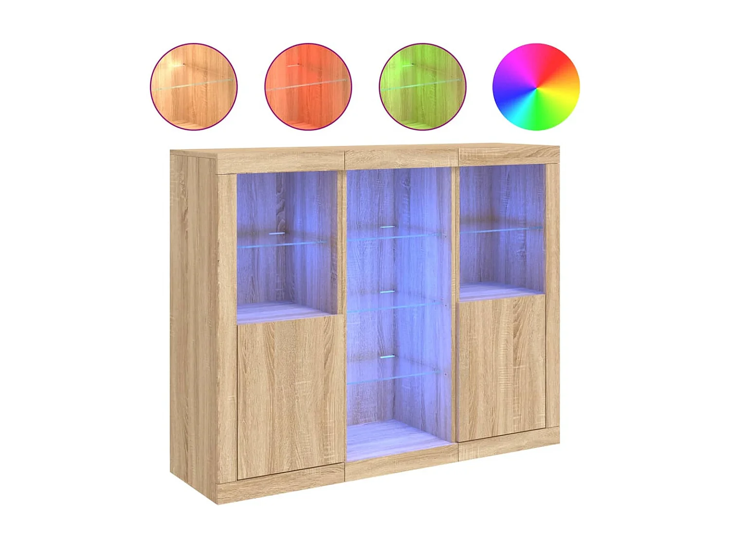 Buffets avec lumières LED 3 pcs chêne sonoma bois d'ingénierie