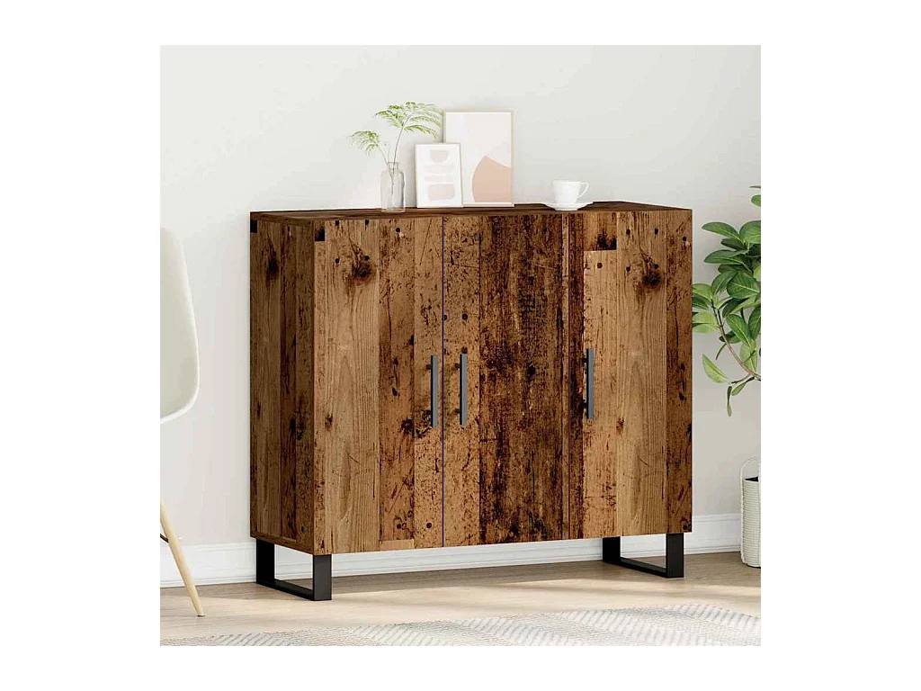 Buffet avec 3 portes en vieux bois 90x34x80 cm en bois d'ingénierie