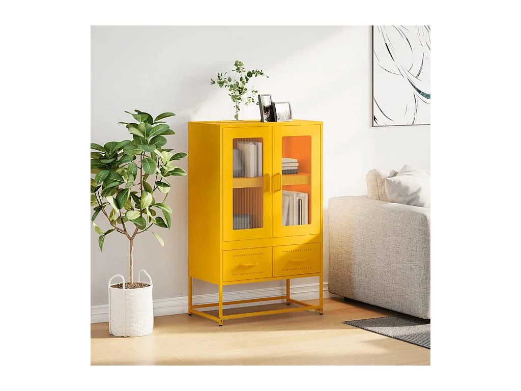 Buffet haut jaune moutarde 68x39x111,5 cm acier