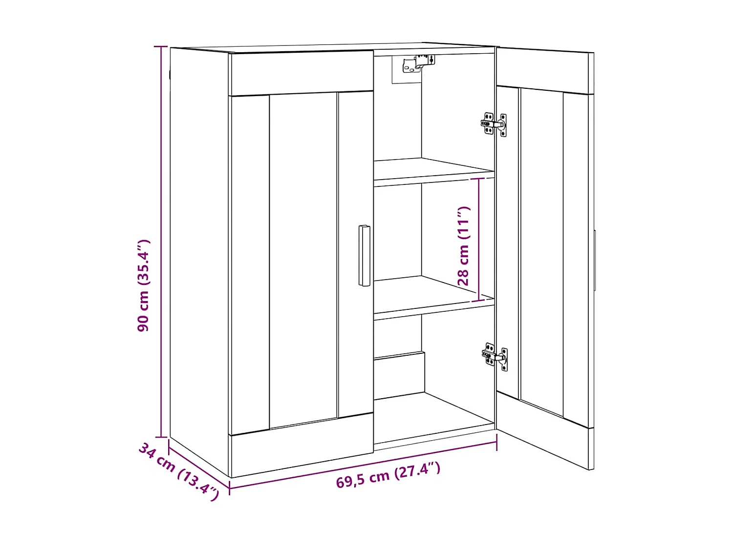 Mobiletto pensile in rovere fatto a mano 69,5x34x90 cm