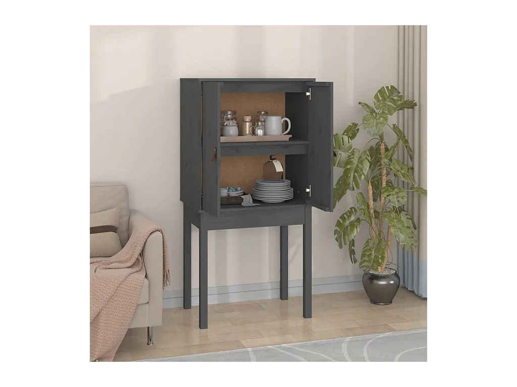 Buffet haut Gris 60x40x120 cm Bois massif de pin