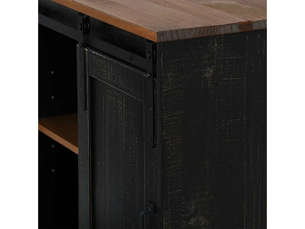 Buffet HALDEN porte coulissante noir 80x40x80 cm bois massif