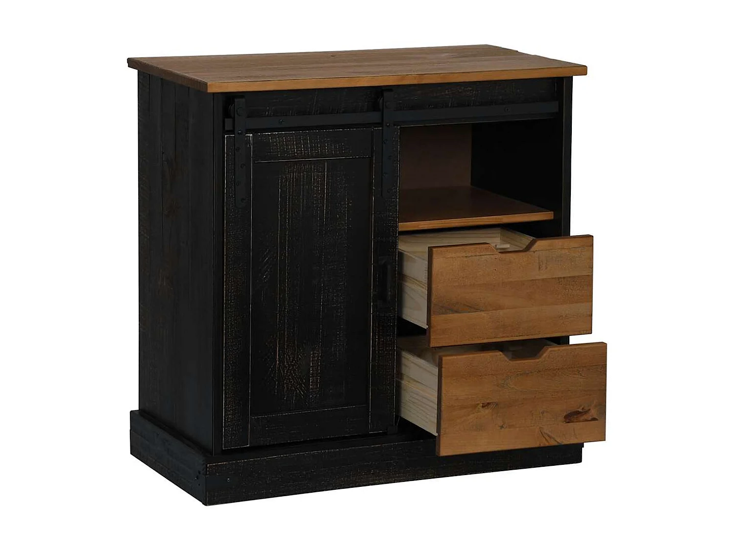 Buffet HALDEN porte coulissante noir 80x40x80 cm bois massif