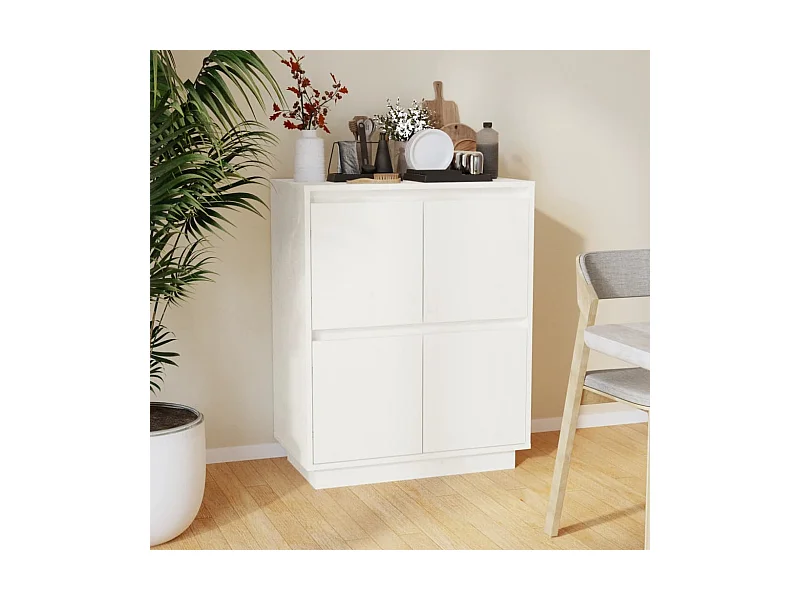 Buffet Blanc 60x34x75 cm Bois massif de pin