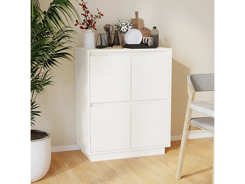 Credenza bianca 60x34x75 cm in legno massello di pino