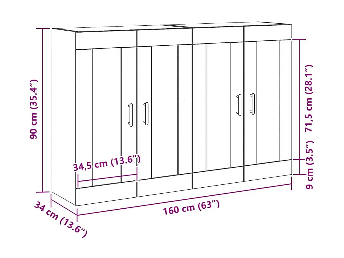 Armoires murales 2 pcs Chêne noir Bois d'ingénierie
