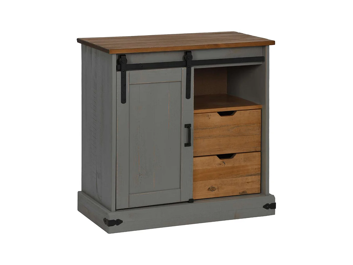 Buffet HALDEN porte coulissante gris 80x40x80 cm bois massif