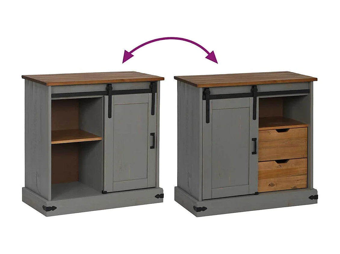 Buffet HALDEN porte coulissante gris 80x40x80 cm bois massif