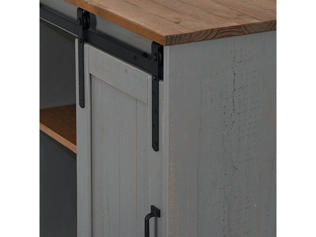 Buffet HALDEN porte coulissante gris 80x40x80 cm bois massif