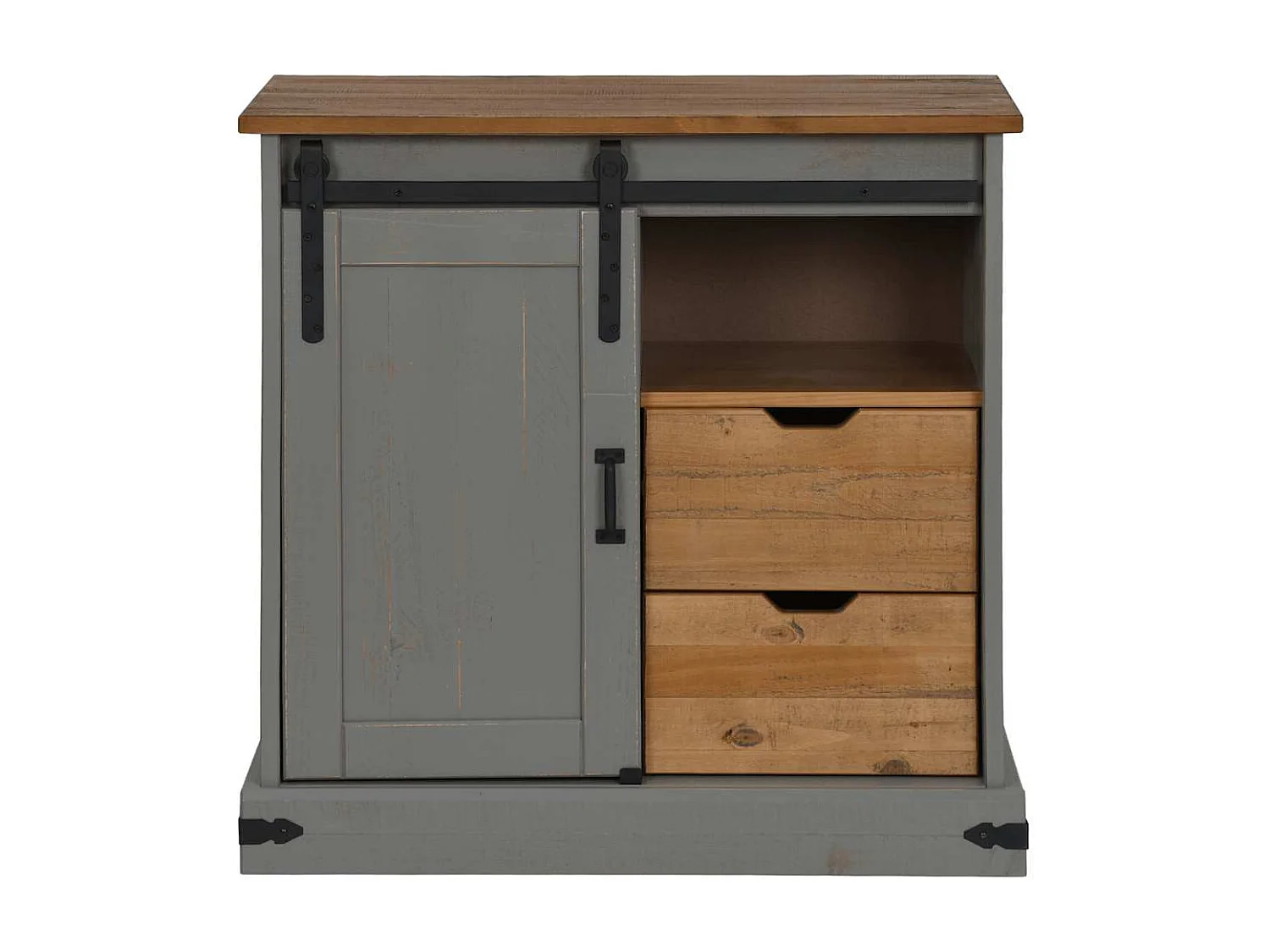 Buffet HALDEN porte coulissante gris 80x40x80 cm bois massif