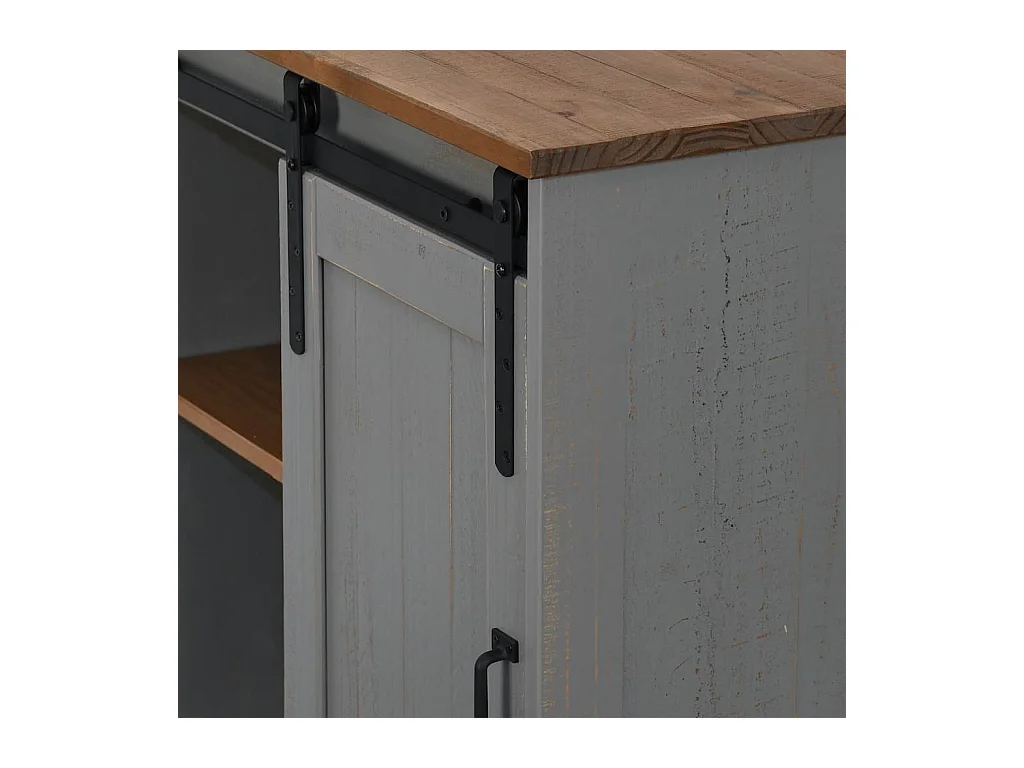 Buffet HALDEN porte coulissante gris 80x40x80 cm bois massif