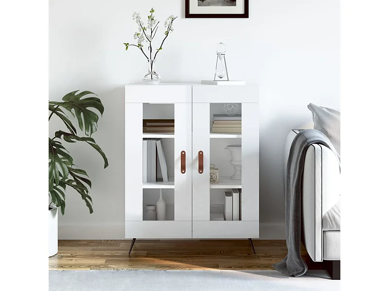 Credenza Bianco lucido 69,5x34x90 cm Legno composito